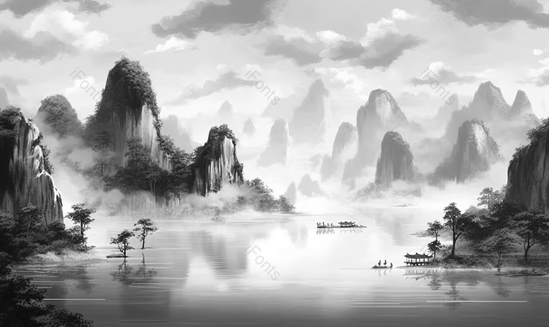 手绘意境水墨山川自然风景画,插画/手绘图,插画/手绘图库,插画/手绘图下载,插画/手绘